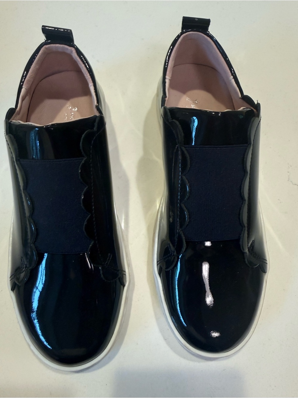 Jacadi Navy Patent Slip-On Sneakers with Scallop Trim